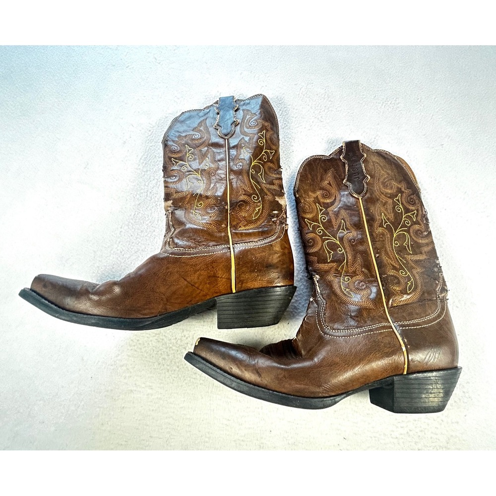 Justin Women Brown Western Cowboy Boots Embroidered Pointed Toe L1116 Size 9.5 B